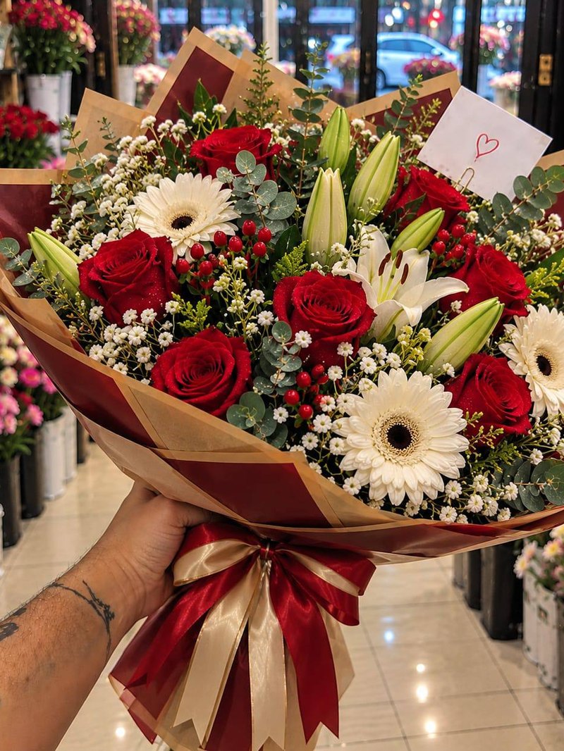 Kırmızı Gül ve Lilyum Buketi